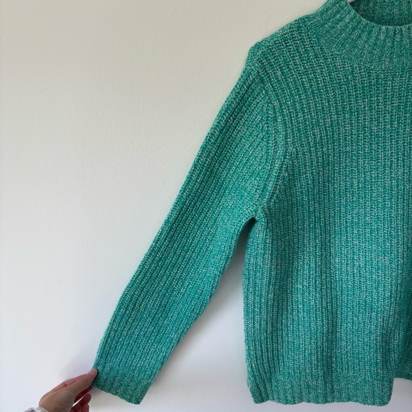 WoolOvers Lambswool Chunky Knit Mock Neck Sweater Green Pullover Ribbed - Picture 3 of 7